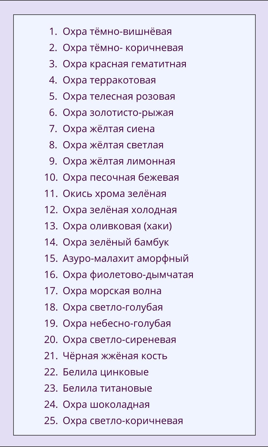 Список набора пигментов 25 тонов